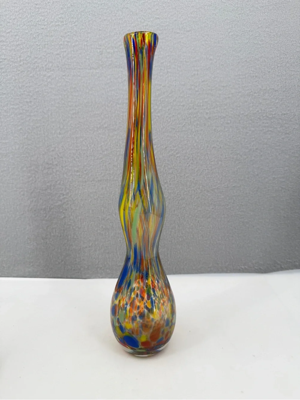Pier 1 MultiColored Rainbow Confetti Stretch Art Glass Vase Handblown Unique 14